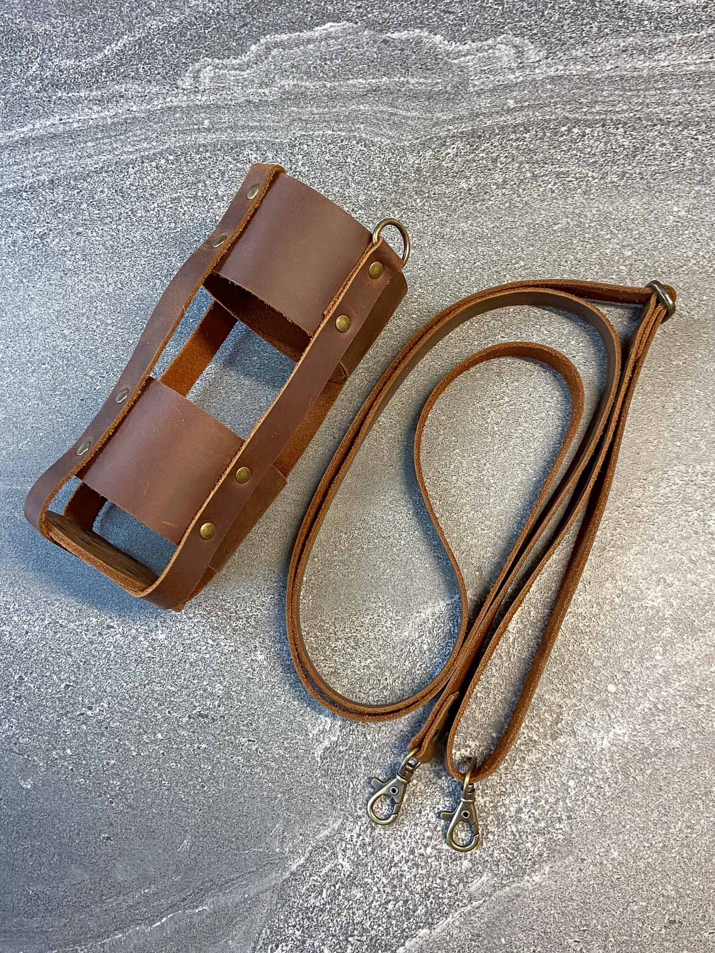 Leather water bottle holder - holder only