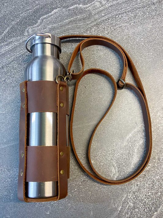 Leather water bottle holder - holder only