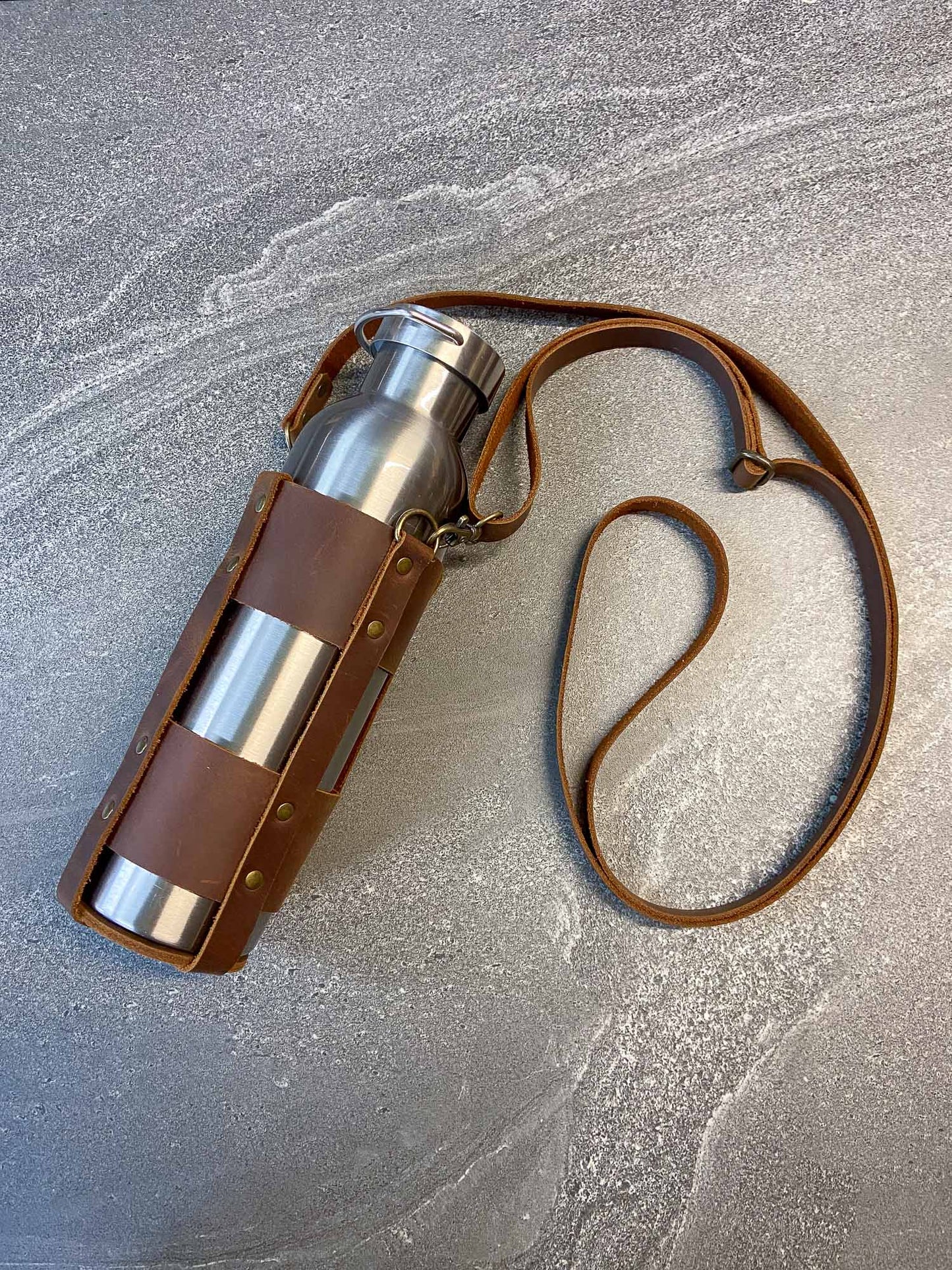 Leather water bottle holder - holder only