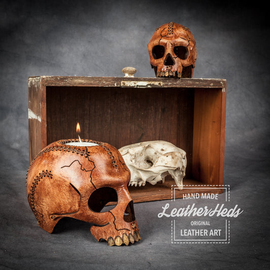 Leather Skull Candle Holder