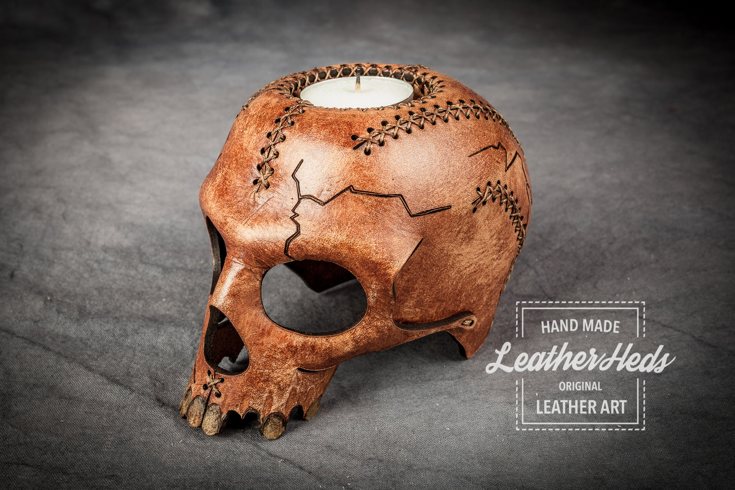 Leather Skull Candle Holder