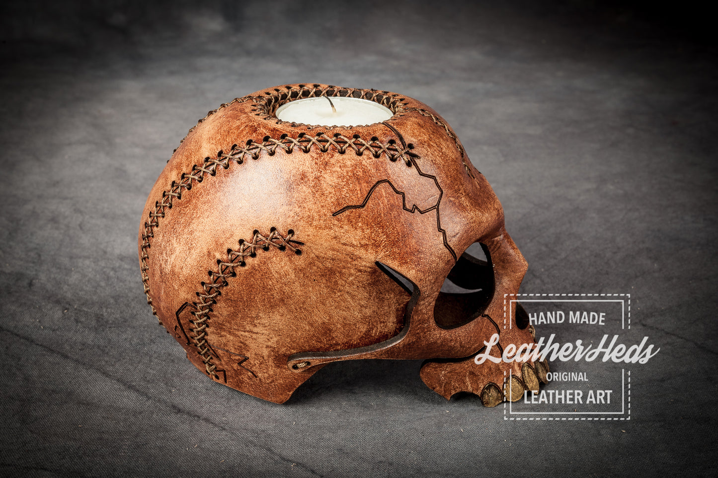 Leather Skull Candle Holder