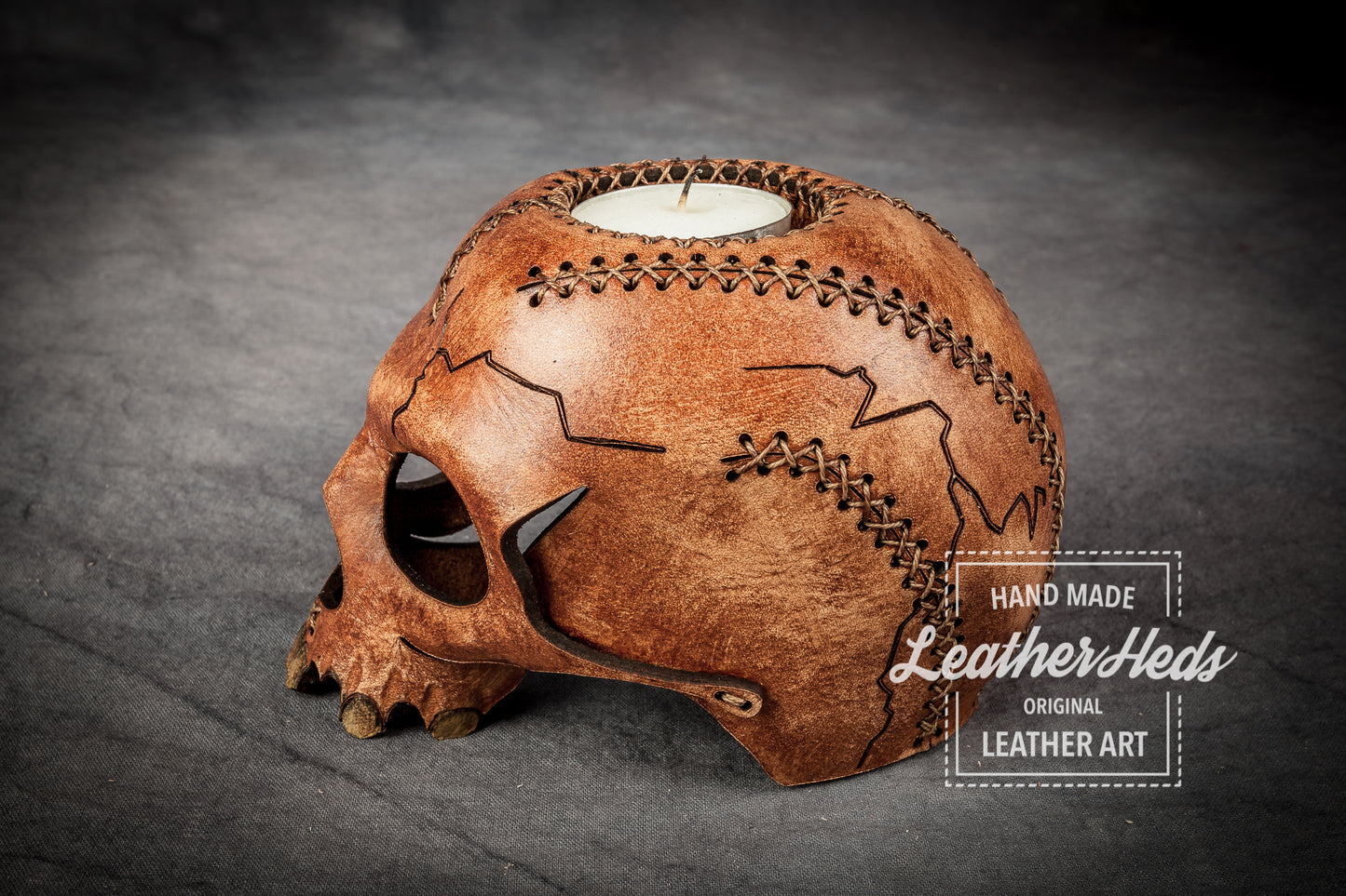 Leather Skull Candle Holder